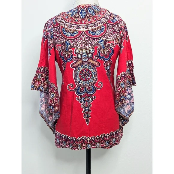 Vintage Red Paisley Boho Tunic Top - Picture 2 of 4